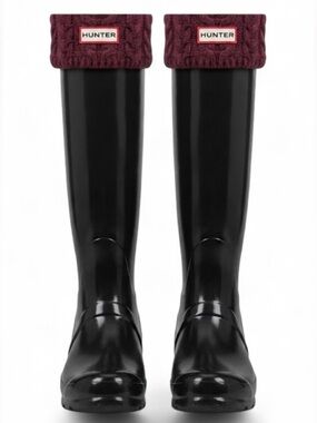 HUNTER Regent Equestrian Riding Black Boots w/ Burgundy Knit Fleece Socks SZ 8